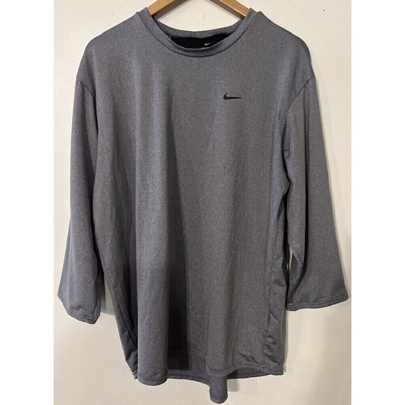 Nike Dri Fit Training T Shirt Size XL Mens‎ Black Gray Swoosh Long Sleeve - Picture 1 of 7